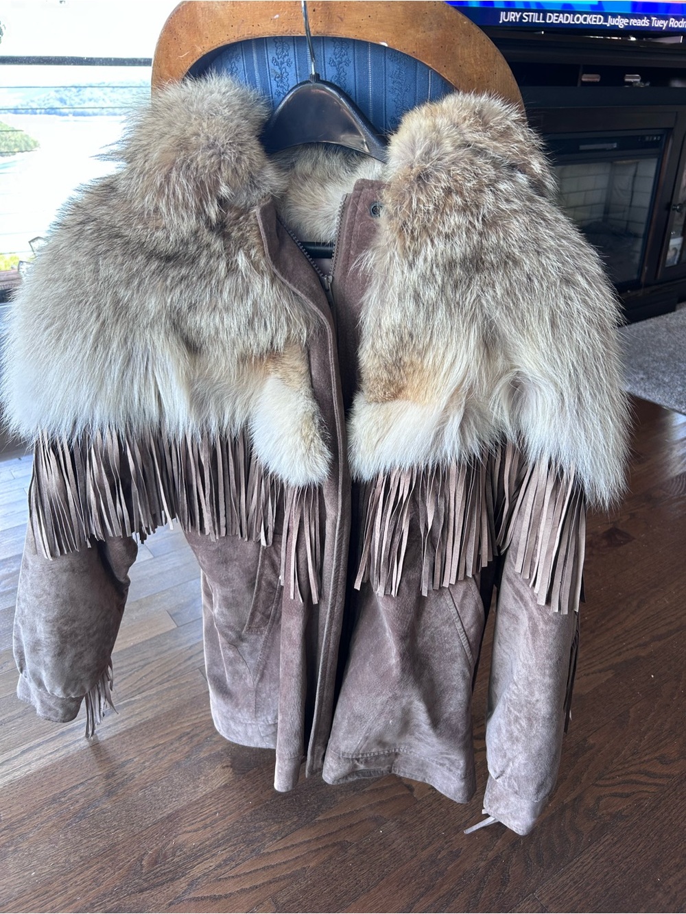 Suede leather western  Jacket with Fur Trim - Taupe